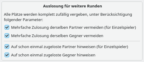 Einstellungen für die Auslosung ab der 2. Runde