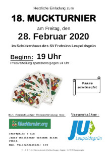 Plakat für das 18. Muckturnier der JU Leupoldsgrün am 28.02.2020