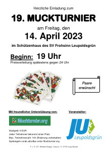 Plakat für das 19. Muckturnier der JU Leupoldsgrün am 14.04.2023