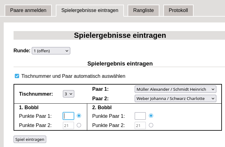 Spielstand-Eingabemaske von Muckturnier 0.2