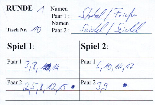 Alter Spielstandzettel des Muckturniers der JU Leupoldsgrün