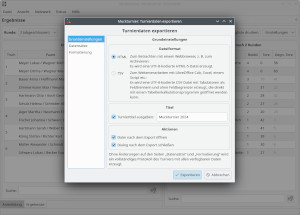 Nach Beendigung des Turniers können alle relevanten Daten in ein vom Muckturnier-Programm unabhängiges Format exportiert werden. Hier am Beispiel des Exports in eine HTML-Datei.