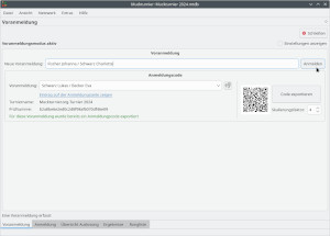 Das Erstellen von Anmeldungs-QR-Codes, die dann z. B. per E-Mail verschickt und vor dem Turnier gescannt werden können. Damit ist das Anmelden mit einem Mausklick erledigt.